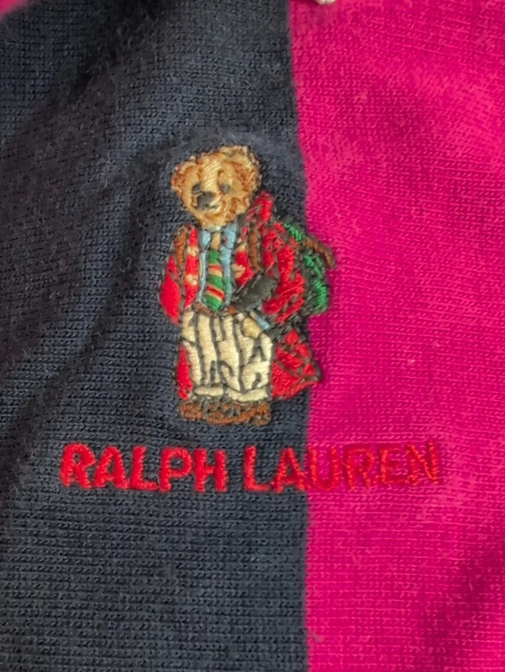 Polo Ralph Lauren Polo Bear Rugby Shirt 2T Pink Navy Stripe USA Preppy